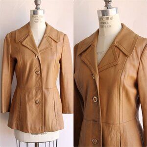 Vintage 1970s Jacket, Danaya Tan Leather, Dagger Collar,  Made in Israel,